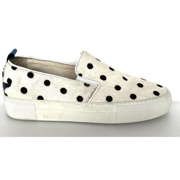Macchia J White Calf Hair Polka Dot Slip-On Sneakers Size 8 (US) 41 (EUR)